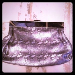 NWT New York & Co clutch, silver faux snakeskin